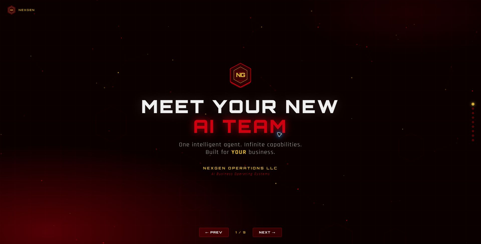 NexGen AI Team presentation with dark red and black typography
