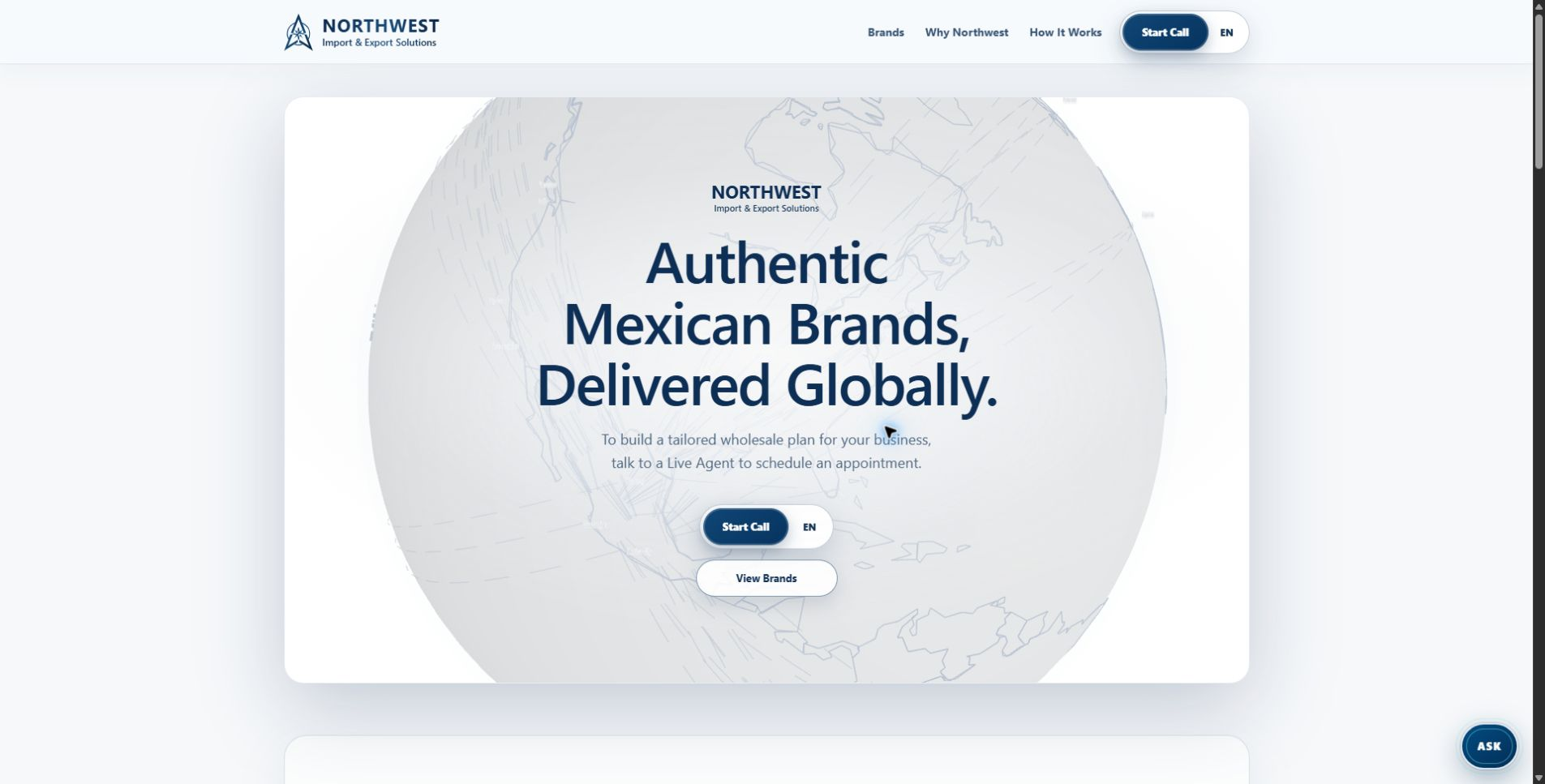 Northwest Import and Export Solutions homepage with featured Mexican brands